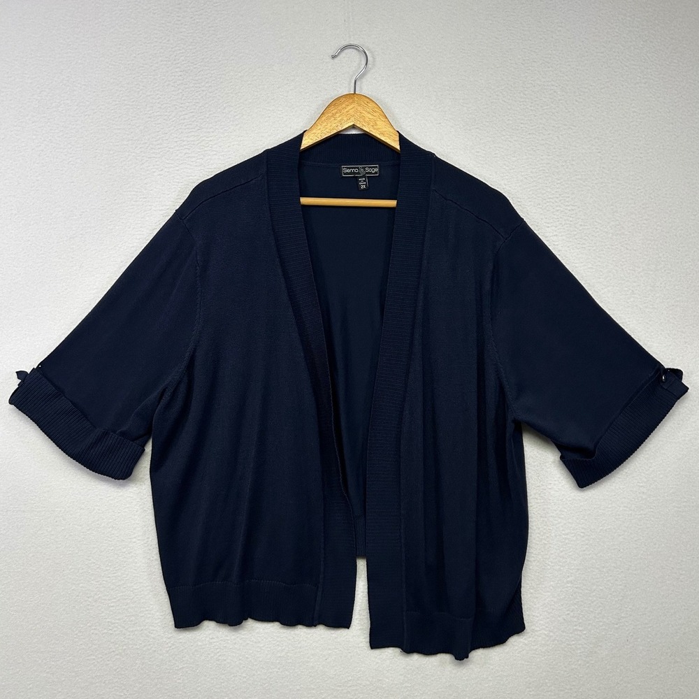 Dark Academia Sienna & Sage Womens 2X Navy Blue Short Sleeve Open Front Cardigan